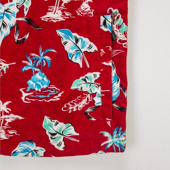 Caribbean Hawaiian Print Shirt Men's Medium Hidden Travel Pockets Red Floral - Picture 11 of 13